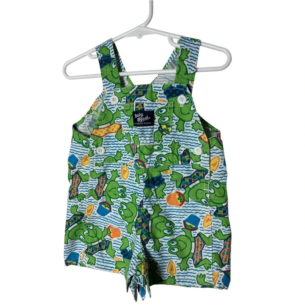 Vtg osh kosh baby bgosh 6-9 mo frog shortalls made in El Salvador beach day